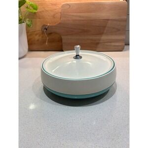 Vintage Vacron Bopp-Decker Melamine Serving Dish Lid Chrome Knob Turquoise White
